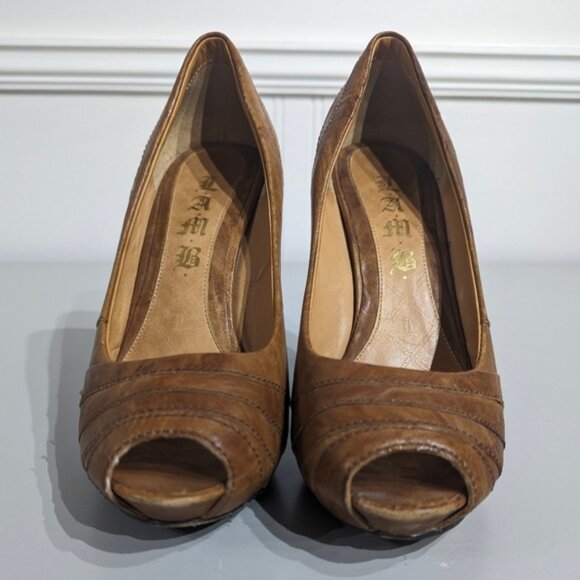 L.A.M.B brown leather peeptoe stilletto - Picture 8 of 12